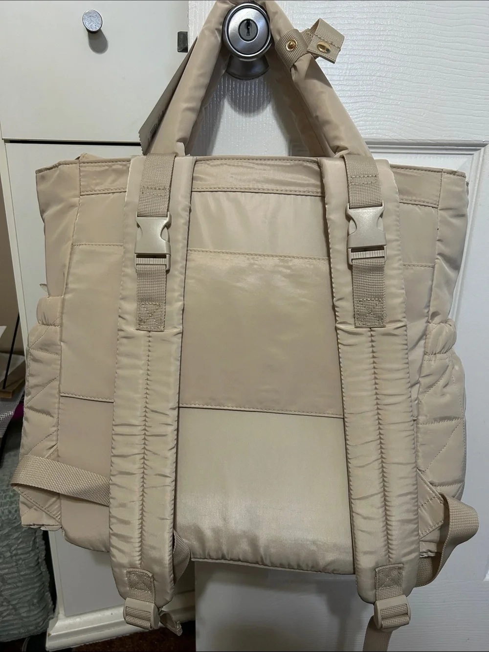 Cloud Island Quilted Diaper Backpack Tote - Cream